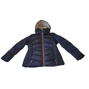 🔥 Tommy Hilfiger Blue Women's Half Quilted Hooded Zip Up Puffer Jacket NWOT 🔥